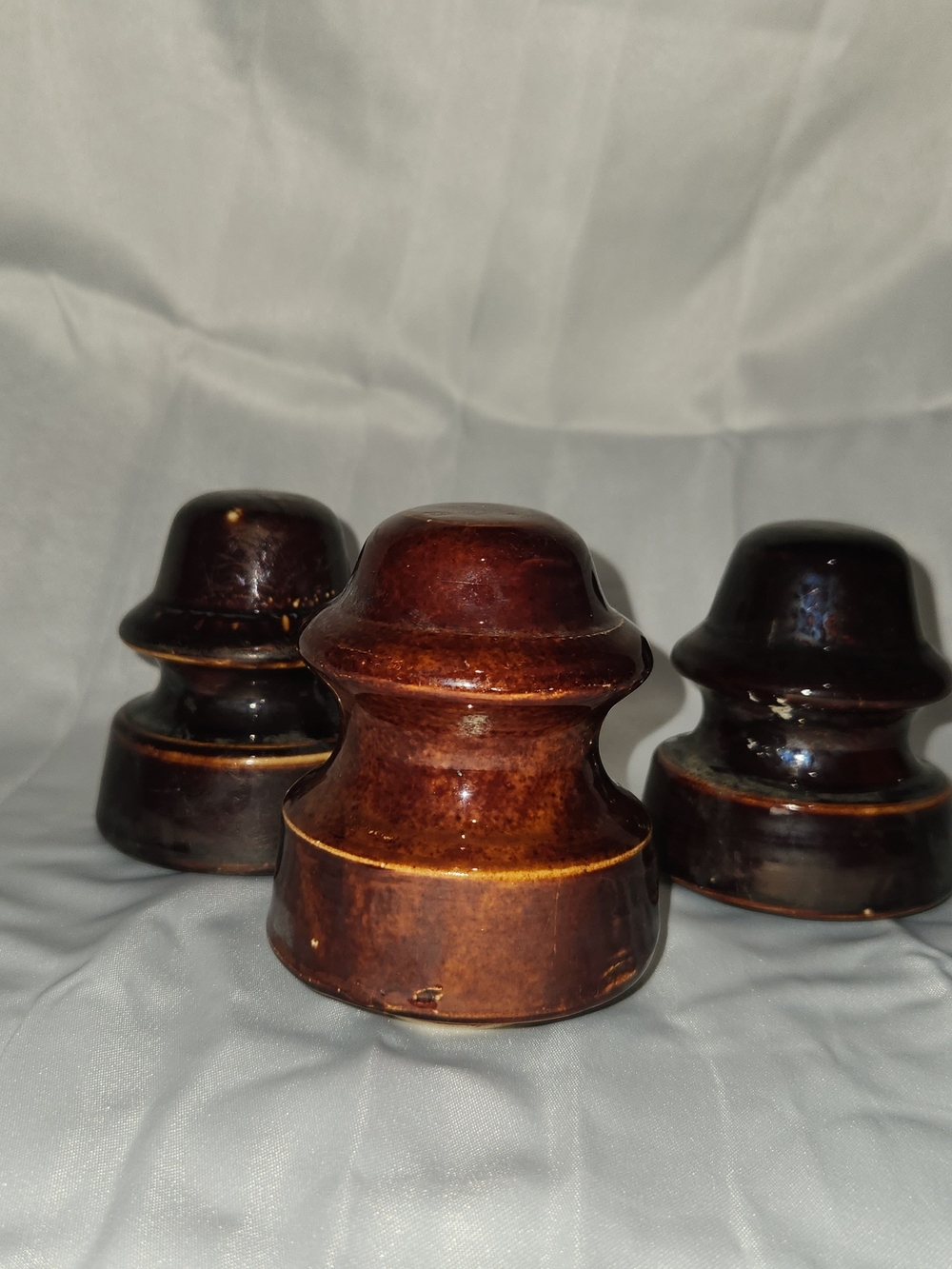 Vintage Brown Ceramic Insulator Set - 3 Pieces